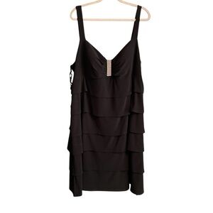 Laura Plus Elegant Black Layered Dress-V-Neck-Rhinestone Embellishment-Size24W